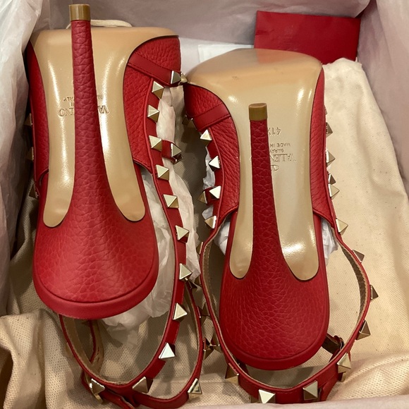 🆕41.5 VALENTINO GARAVANI Rock Pink T-Strap Pumps Gold Rock Studs Size:US 10 NIB - Picture 9 of 16